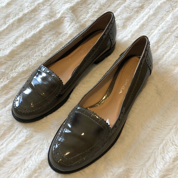 Vintage 90's Via Spiga V Rey Patent Leather Slip On Loafer Green Sz 8 - Picture 1 of 8